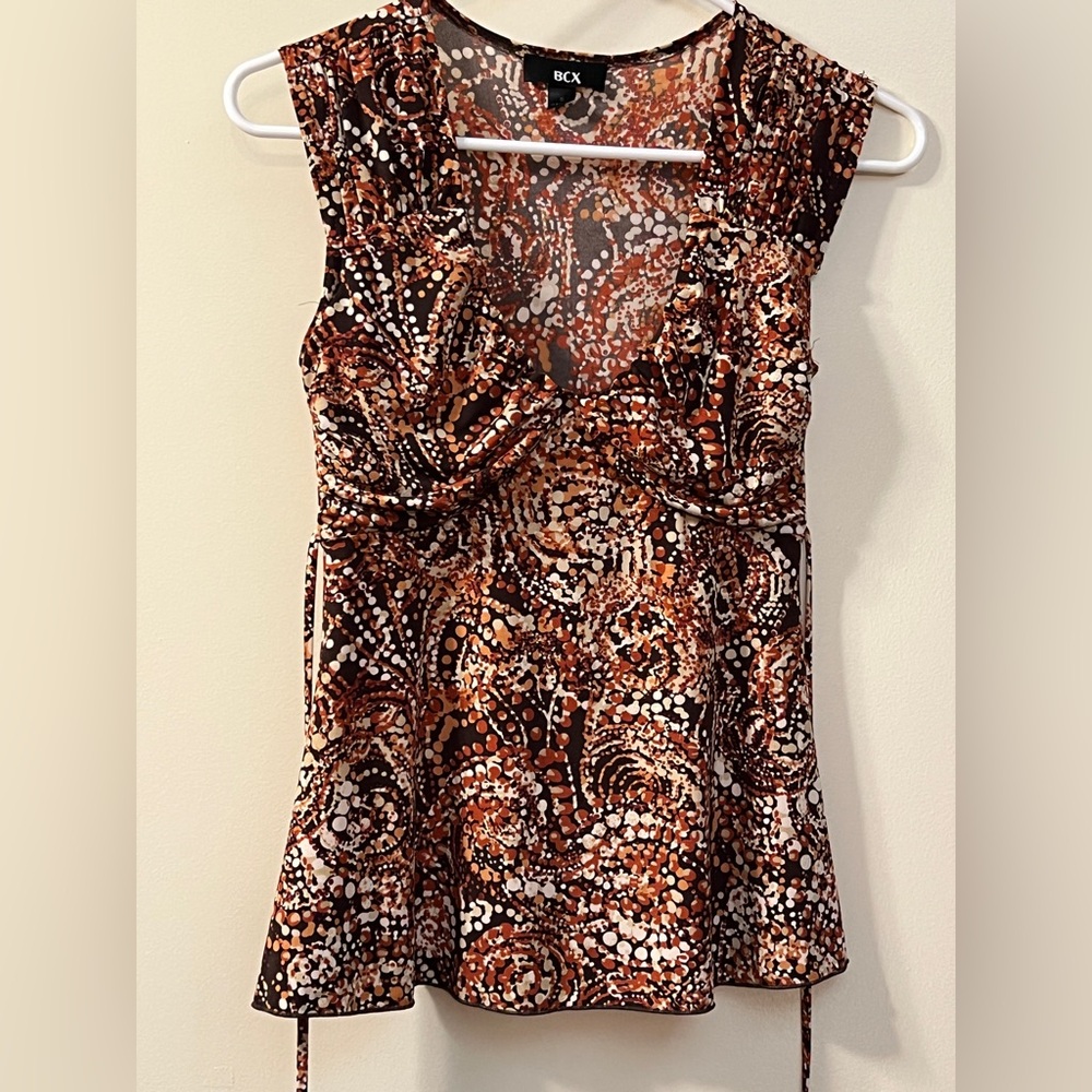 BCX Brown and White Sleeveless Tank Top